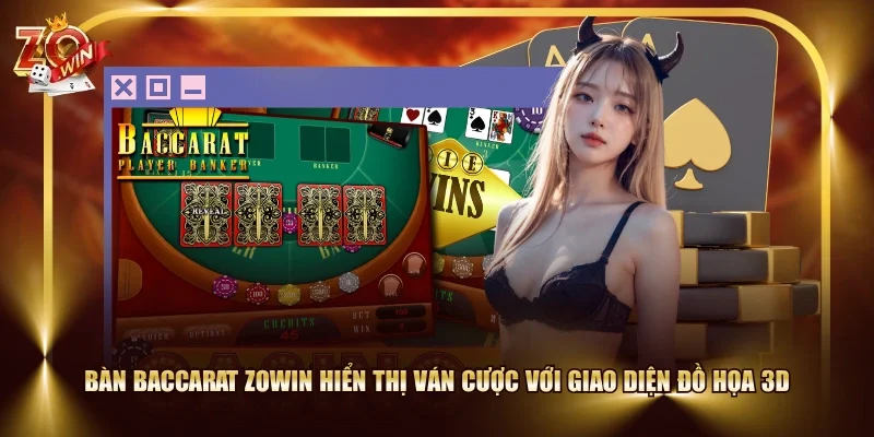 Bàn Baccarat ZOWIN hiển thị ván cược với giao diện đồ họa 3D