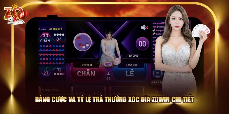 Bảng cược và tỷ lệ trả thưởng Xóc Đĩa ZOWIN chi tiết
