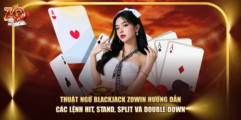 Thuật ngữ Blackjack ZOWIN hướng dẫn các lệnh Hit, Stand, Split và Double Down